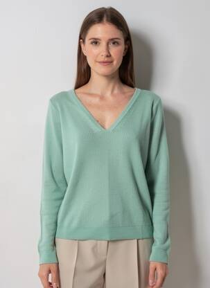 Pull col v manches longues vert ICHI femme