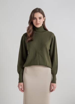 Pull col roulé tissage chiné manches longues vert LES P'TITES BOMBES femme