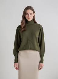 Pull col roulé tissage chiné manches longues vert LES P'TITES BOMBES femme
