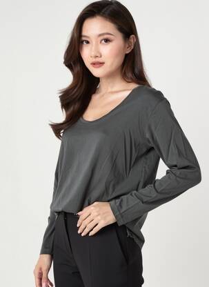 T-shirt manches longues manches longues gris HAPPY femme