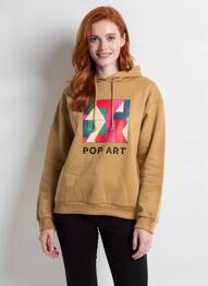 Sweat-shirt à capuche stretch manches longues beige LA PETITE ETOILE femme