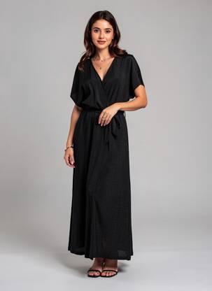 Robe longue manches courtes manches courtes noir GRACE & MILA femme