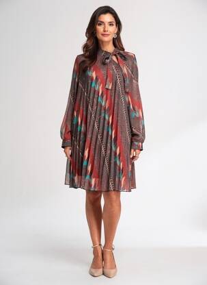 Robe courte coupe évasée manches longues rouge MOLLY BRACKEN femme