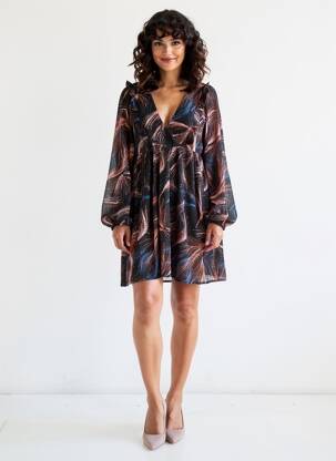 Robe courte coupe évasée manches longues noir MOLLY BRACKEN femme