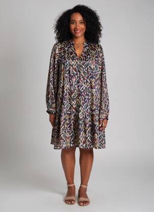 Robe mi-longue imprimé fantaisie manches longues bleu MOLLY BRACKEN femme