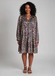 Robe mi-longue imprimé fantaisie manches longues bleu MOLLY BRACKEN femme