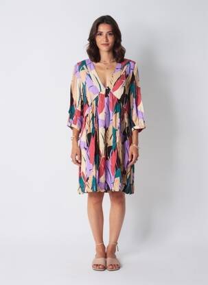 Robe courte manches 3/4 manches 3/4 violet GRACE & MILA femme