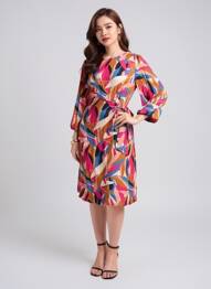 Robe mi-longue imprimé fantaisie manches longues marron GRACE & MILA femme