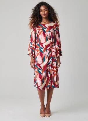 Robe mi-longue imprimé fantaisie manches longues rose GRACE & MILA femme