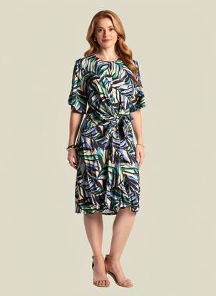 Robe mi-longue imprimé fantaisie manches courtes bleu MOLLY BRACKEN femme