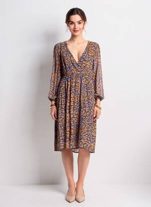 Robe mi-longue imprimé fantaisie manches longues bleu LA PETITE ETOILE femme