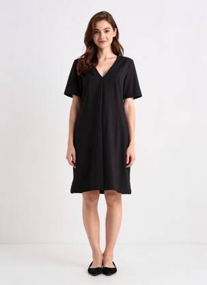 Robe mi-longue manches courtes manches courtes noir ICHI femme