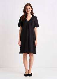 Robe mi-longue manches courtes manches courtes noir ICHI femme
