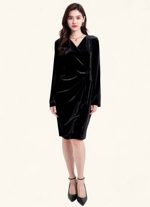 Robe mi-longue manches longues manches longues noir B.YOUNG femme