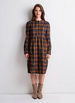 Robe mi-longue manches longues manches longues bleu ICHI femme