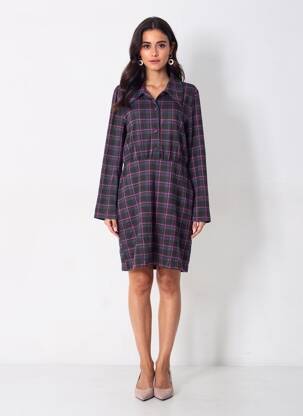 Robe mi-longue manches longues manches longues violet ICHI femme
