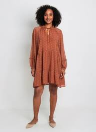 Robe courte coupe fluide manches longues orange MOLLY BRACKEN femme