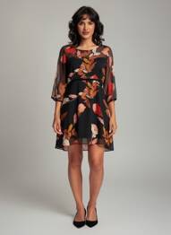 Robe courte coupe fluide manches 3/4 noir MOLLY BRACKEN femme