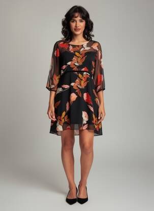 Robe courte coupe fluide manches 3/4 noir MOLLY BRACKEN femme