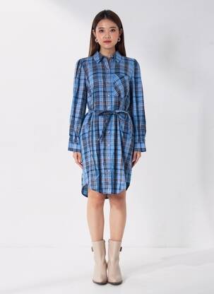Robe mi-longue manches longues manches longues bleu B.YOUNG femme