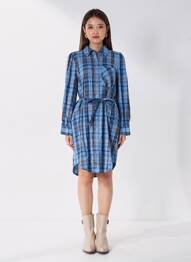 Robe mi-longue manches longues manches longues bleu B.YOUNG femme