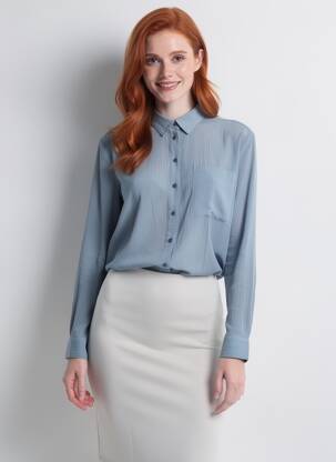 Chemisier coupe cintrée manches longues bleu ICHI femme