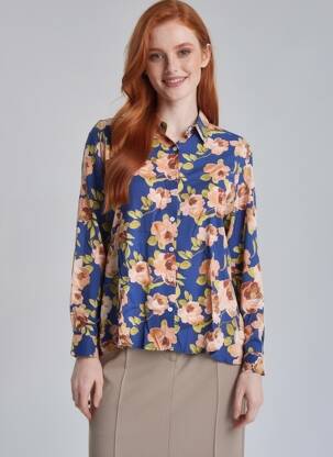 Chemisier imprimé fleurs manches longues bleu LA PETITE ETOILE femme