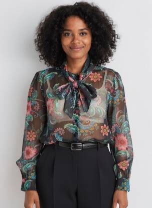 Chemisier imprimé fleurs manches longues noir MOLLY BRACKEN femme