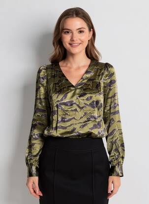 Blouse poignets boutonnés avec fente manches longues vert LE TEMPS DES CERISES femme