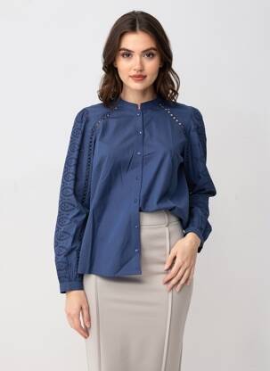 Chemisier coupe droite manches longues bleu B.YOUNG femme