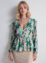 Blouse imprimé fleurs manches longues vert CHERRY PARIS femme