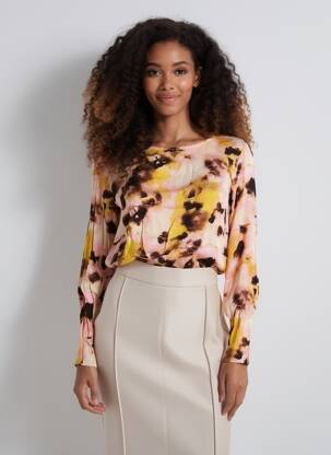 Blouse col rond manches longues rose ICHI femme
