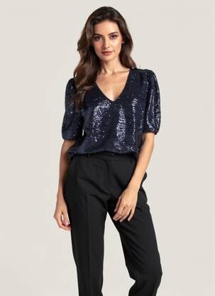 Top coupe fluide manches courtes bleu ICHI femme