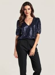 Top coupe fluide manches courtes bleu ICHI femme