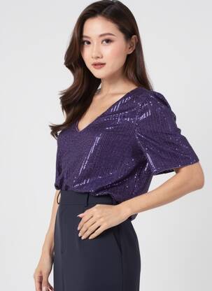 Top coupe fluide manches courtes violet ICHI femme