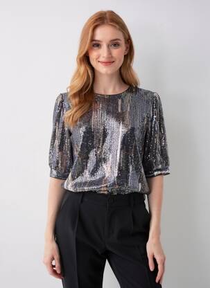 Top manches courtes manches courtes argent GRACE & MILA femme