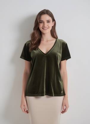 Top stretch manches courtes vert LA PETITE ETOILE femme