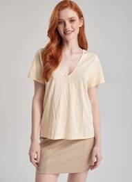 T-shirt col v manches courtes beige JACQUELINE DE YONG femme