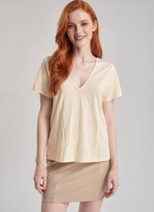 T-shirt col v manches courtes beige JACQUELINE DE YONG femme
