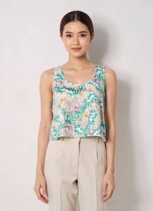Top tissage crêpe sans manche vert LILI SIDONIO femme