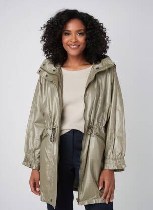 Imperméable fermeture zippée sur le devant a capuche vert RUE MAZARINE femme