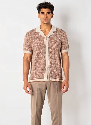Chemise manches courtes imprimé fantaisie beige MAUVAIS homme
