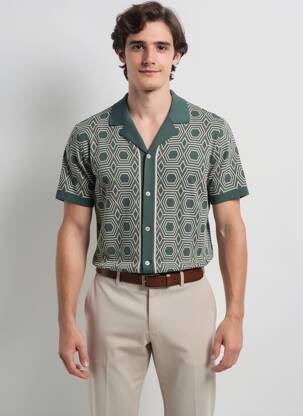 Chemise manches courtes imprimé fantaisie vert MAUVAIS homme