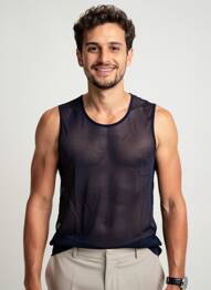 Débardeur coupe droite sans manche bleu AMI ALEXANDRE MATTIUSSI homme