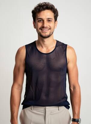 Débardeur coupe droite sans manche bleu AMI ALEXANDRE MATTIUSSI homme