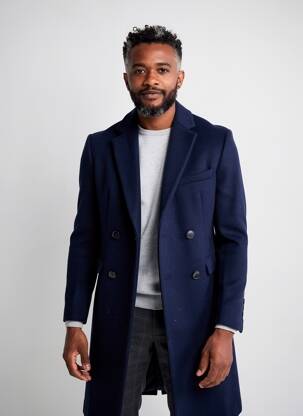 Manteau long manches longues sans capuche bleu UNITED COLORS OF BENETTON homme