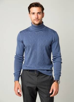 Pull col roulé manches longues manches longues bleu OLYMP homme