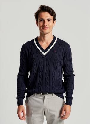 Pull col v manches longues noir SILBON homme