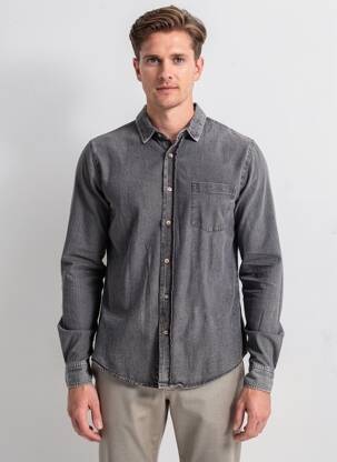Chemise manches longues coupe droite gris BLUE GARAGE homme