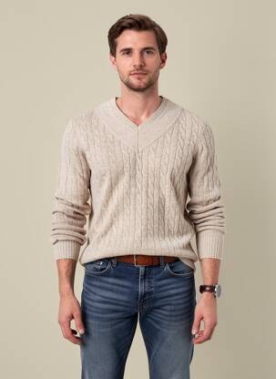 Pull manches longues manches longues beige PUR EGO homme